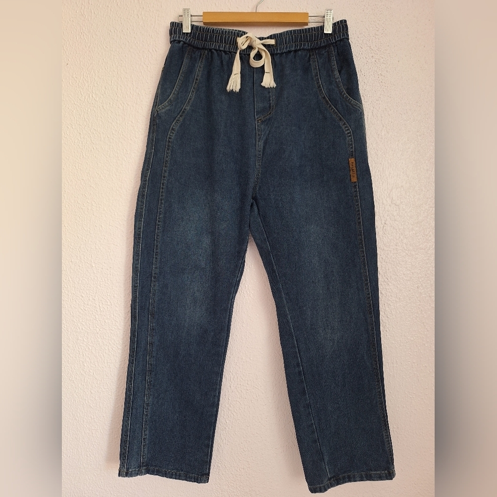 FOREART IS Stylish Denim Wide Leg Jeans with Drawstring
